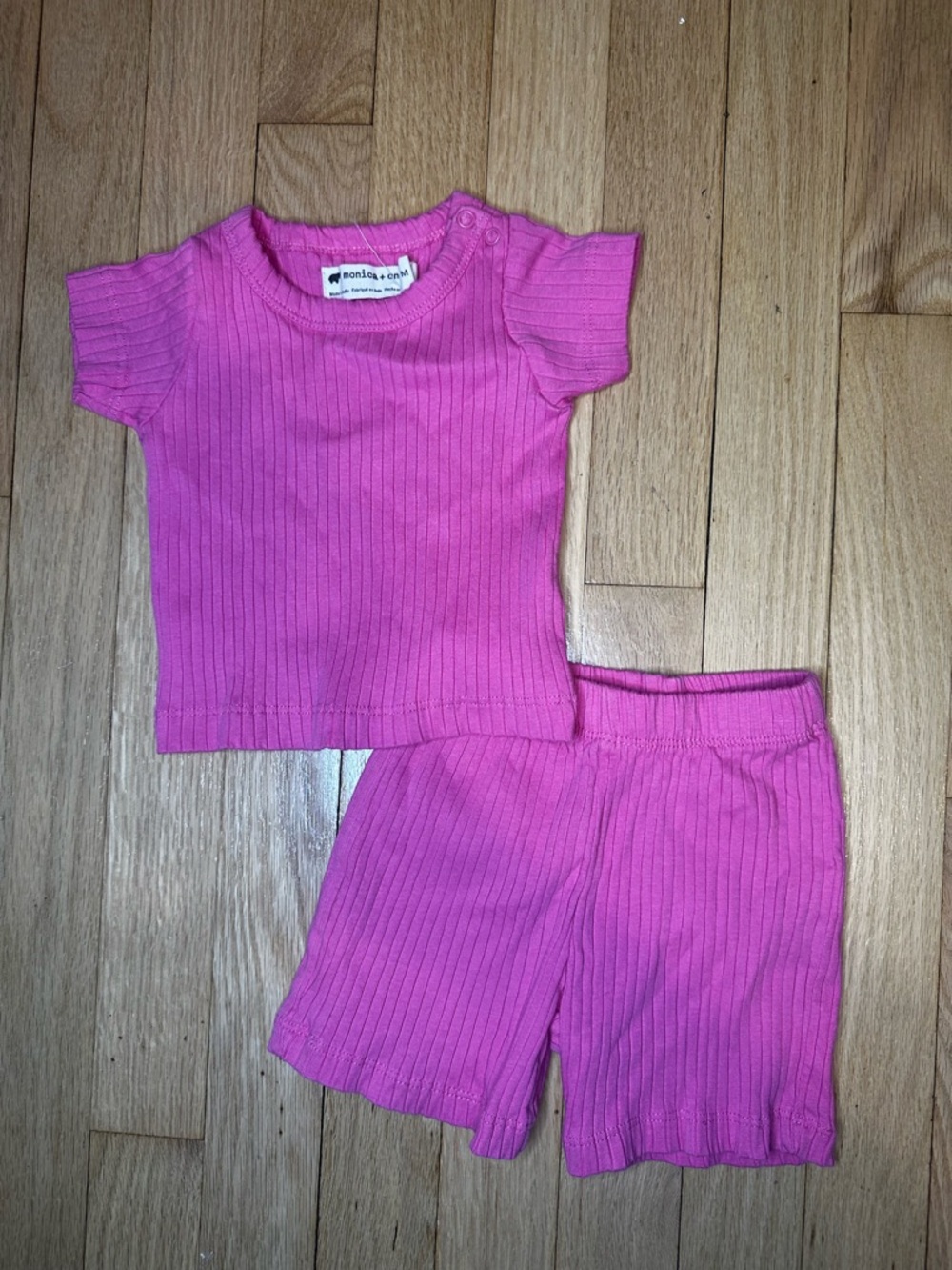 Monica + Andy 3-6M Girls Ribbed Short Set - Pink